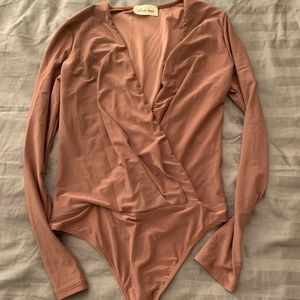 Brown Long Sleeve Thong Bodysuit